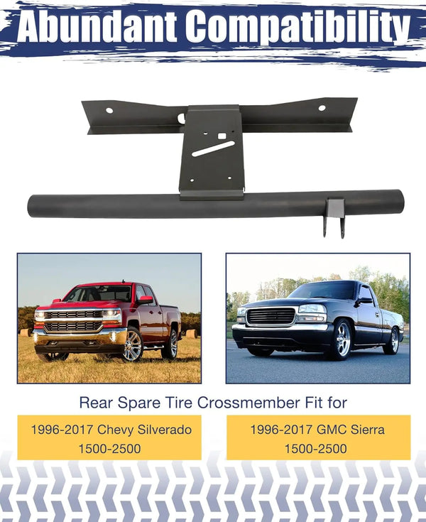 For 1996-2017 Chevy Silverado and GMC Sierra 1500 2500 Rear Spare Tire Support Plate Hoist Carrier Crossmember Kit - oriclambo